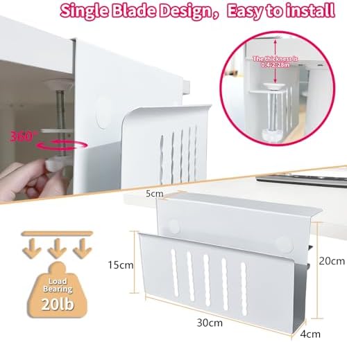 Desk Side Storage, Under Desk Storage, No Drill Steel Hanging Desk Organizer, Laptop Holder, Table Hanging Storages Holder for Office & Home (White)