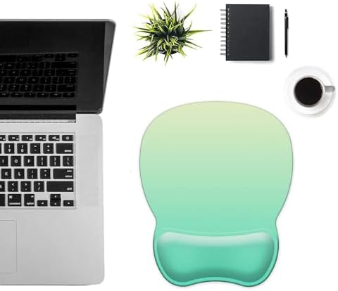 Mouse Pad with Support, Ergonomic Mouse Pad with Gel Wrist Rest Support Middle Concave Design, Comfortable Mousepad with Non-Slip PU Base for Home Office Working Studying (08 Cyan Green Gradient)