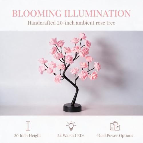 Rose Tree Lamp Flower Light with Pink Beads