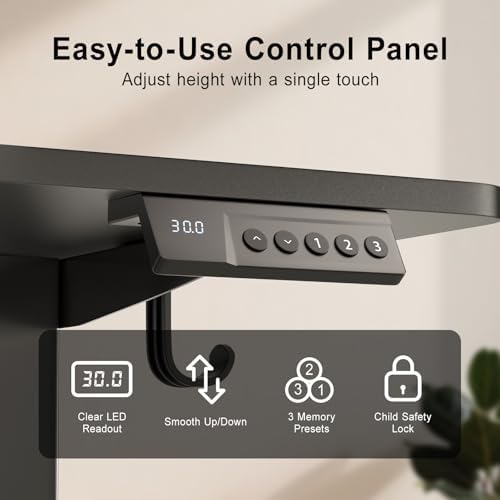 55 Inch Height Adjustable Standing Desk for Home Office, Black