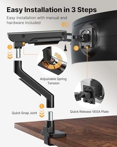 monTEK Heavy-Duty Monitor Arm for 17-57" Ultrawide, 59.4 lbs, Black