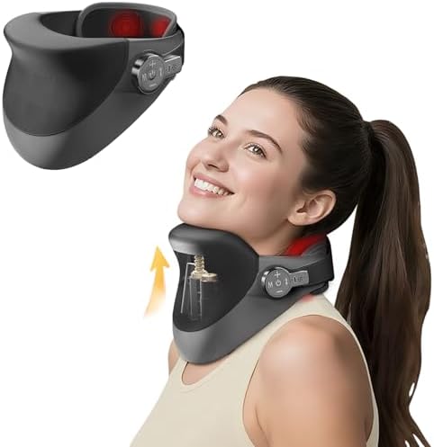 3-in-1 Neck Massager with Height Adjustable Traction, 15-Level Massage & 2 Heat Levels, Electric Cervical Stretcher for Pain Relief, Portable Neck Support for Home Office Travel