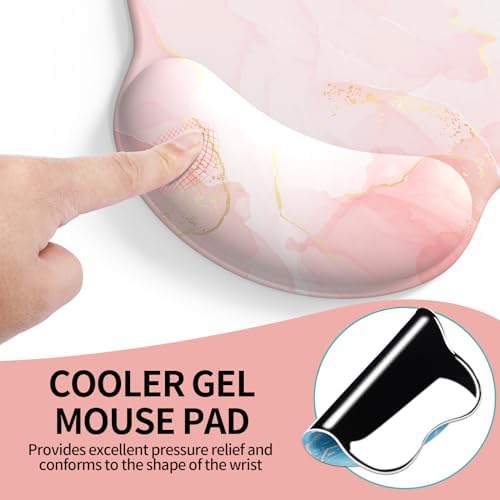 eulps Mouse Pad with Wrist Rest, Comfortable Computer Mousepad with Gel Wrist Support Smooth Surface and Non-Slip PU Base for Pain Relief, Laptop, Office & Home (Pink Marble)