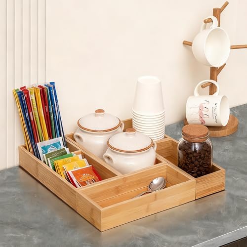 Vincona Bamboo Drawer Organizers Set, 5-Piece Multi-Use Wood Storage Organizers, Desk Drawer Tray for Kitchen, Bathroom, Office, Dresser, Bamboo Box Bin for Jewelry, Makeup, Junk, Gadgets