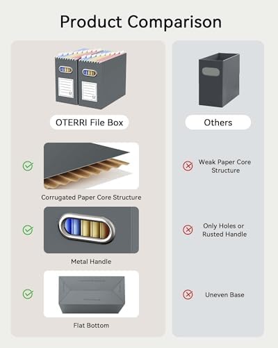 Oterri Portable Collapsible Cardboard File Box with Handle for Letter-Size