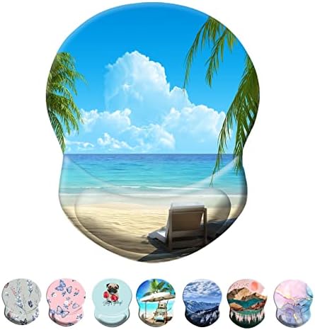 Ergonomic Mouse Pad with Support - Comfortable Wrist Rest, Non-Slip PU Base for Home Office, Studying, Gaming (Beach Seaside)