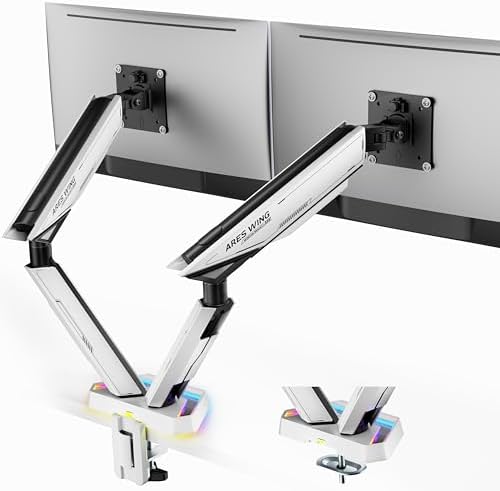 ARES WING RGB Dual Monitor Arm Desk Mount for 17-38 inch Monitors, Grey