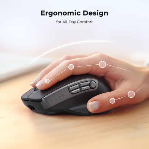 MEETION Wireless Mouse with 5 Side Buttons, Dual Mode Silent, Black