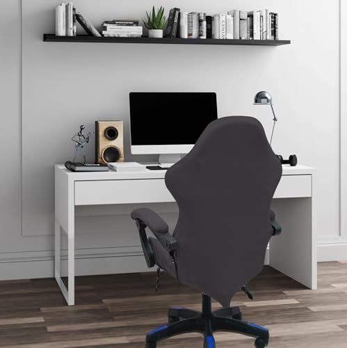 Gaming Chair Cover Set with Armrest Covers, Velvet Stretch Slipcover 1-Piece Form Fit Cover & Chair Armres Covers Included（no Chair） (Dark Gray)