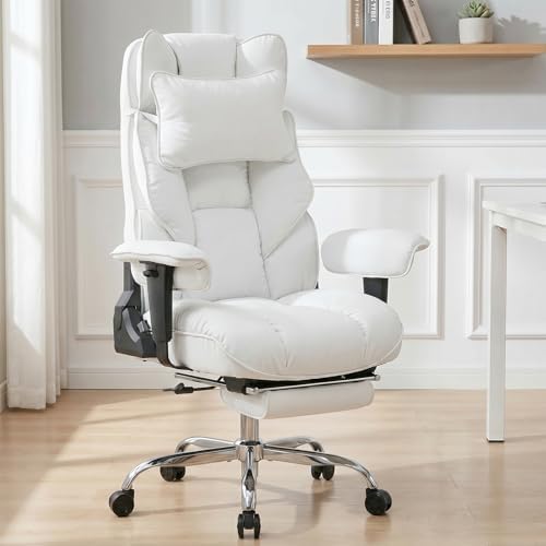 mokodo Big and Tall Office Chair 400lbs, Breathable Fabric Executive Desk Chair with Pocket Spring Cushion, 155° Reclining Computer Chair with Integrated Headrest & Lumbar Pillow (White)