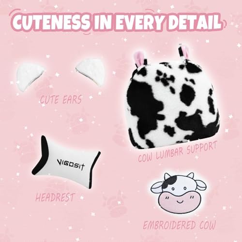 Gaming Chair, Cute Cat Gaming Chairs with Paw Lumbar Cushion for Girls, Video Gamer Chair with Footrest for Girl Teen Woman (WhiteBlack-A)