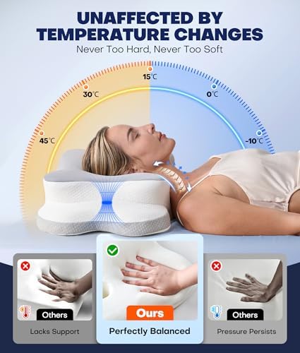 Ultra Pain Relief Cervical Neck Pillow for Sleeping, 5X Support Ergonomic Contour Pillow for Deep Sleep, Cooling Memory Foam Pillows for Adults, Orthopedic Bed Pillow for Side Back, Stomach Sleepers
