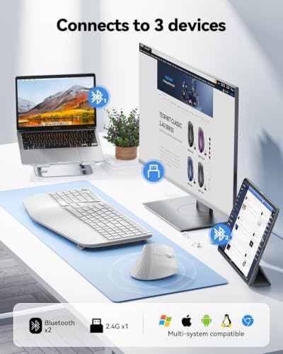 TECKNET Vertical Ergonomic Wireless Bluetooth Mouse, Silent Rechargeable Bluetooth Mouse(BT 5.0/5.0+2.4G), 5-Level 4800 DPI, 200H Long Battery Life, Compatible with Windows/Mac/Linux/Android/Chrome