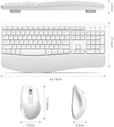 Ergonomic Keyboard and Mouse Combo - Full Size Keyboard Cordless with Palm Wrist Rest Ergonomic Mouse Wireless for Windows Computers Laptops - White(Upgrade)