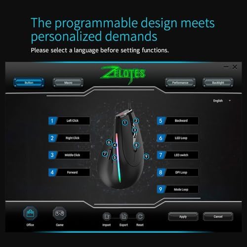 Vertical Gaming Mouse 9 Buttons – 6-Speed DPI RGB LED Optical Ergonomic Design USB Wired Mouse for Computer Black