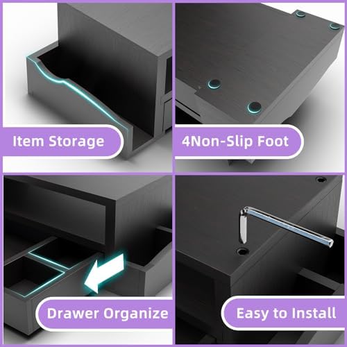 Simple Trending Wood Monitor Stand Riser, Desktop Oraganizer, Black