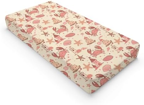 Cartoon Beach Theme Crabs Starfish Sandcastle Pattern Baby Changing Pad Cover, Unisex Ocean Sea Animals Nursery Diaper Changing Table Pad Mat Sheet for Boys Girls-16x32