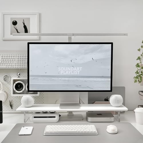 Bamboo Monitor Stand Riser, Natural Desk Shelf with Acrylic Legs