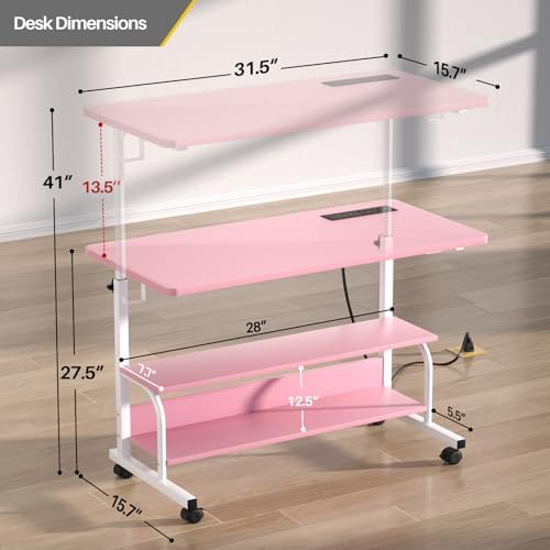 Armocity 32" Rolling Standing Desk with Charging Station for Couch Bed