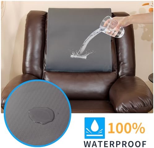 Non Slip Recliner Headrest Protector Washable Faux Leather Headrest Covers for Recliner Chair Waterproof Couch Head Rest Covers for Sofa,Furniture,Office Chair,Theater Seat (Dark Grey)