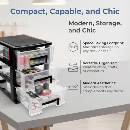 Angoily 3 Tier Plastic Drawer Type Closet, Plastic Home Office Storage Organizer, Makeup Organizer Storage Station Cube, Cosmetics Jewelry Storage Box for Home, Dorm, Office (8.46x5.90x5.12 Inch)