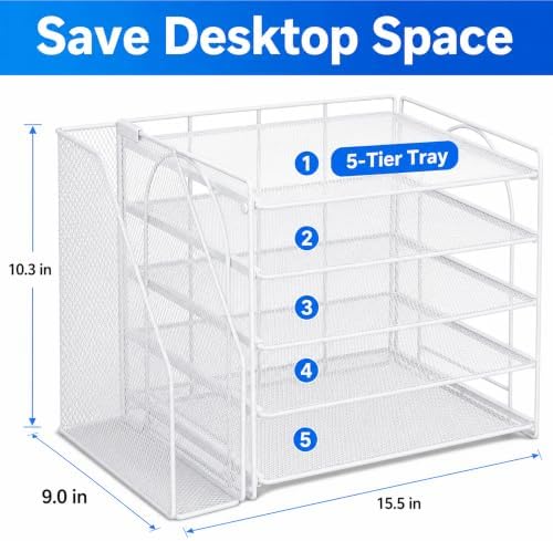 OPNICE Desk Organizer, 5-Tier Paper Organizer Letter Tray, White