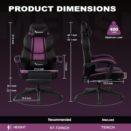 Big and Tall Gaming Chair for Adults, 400 lbs Heavy Duty, 21 in Wide Seat a