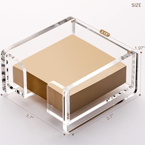 YUXUN Clear Acrylic Sticky Note Holder, 3x3 Inch Note Dispenser for Desk - Self Stick Memo Pad Holder Organizer for Office, School, Home Supplies