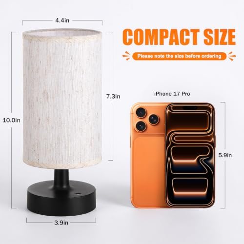 Kakanuo Cordless Table Lamp Rechargeable Small - 2 Pack Beige Black, 4000mAh Battery Operated Lamp with Touch Control Stepless Dimming, Wireless Lamp for Bedside, Nightstand, Bedroom, Living Room