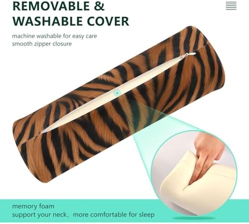 Animal Prints Neck Roll Pillow - Extra Dense Memory Foam Round Cylinder Bolster for Cervical Support, Spondylosis, Neck Pain Relief