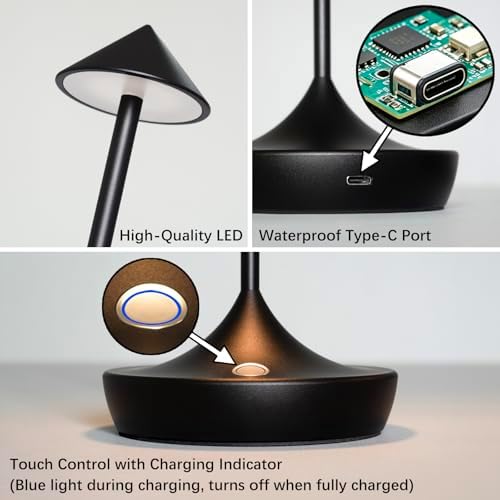Cordless Rechargeable LED Table Lamp, Black