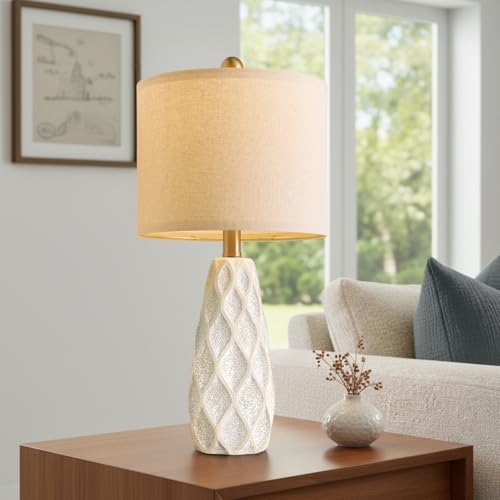 Samll Table Lamps Set of 2 for Living Room, 20.25" White Bedside Boho Lamps
