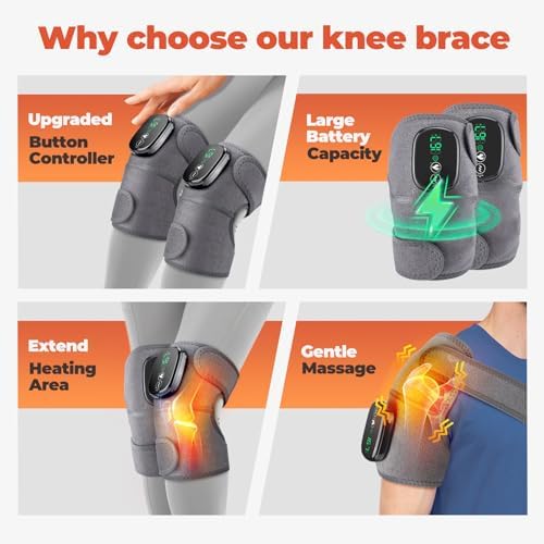 Cordless Knee Massager with Heat, 3-in-1 Heated Knee Massager for Knee Elbow Shoulder Wrap with 3 Vibration & Heating Modes (2 PACK)