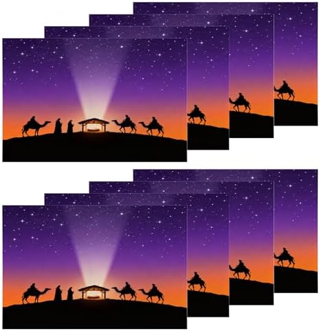 Shrahala Red Christian Christian Set of 8 12 X 18 Inch Linen Placemats, Abstract Christmas Burlap Table Mat Washable Double Layered Heat Insulation for Indoor/Outdoor