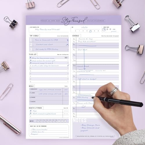 Daily Notepad Planner Schedule To Do List - Stay Focused 50 Tear Off Premium USA (Purple Taro)