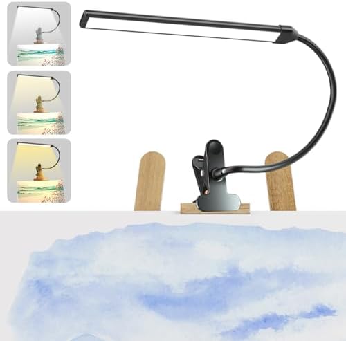 Clip-On LED Easel Lamp for Artists, 3 Color Modes, 10-Level Dimmable, 300lm Eye-Care Easel Lights for Painting, Drawing with Flexible Arm, USB-Powered(No Battery)