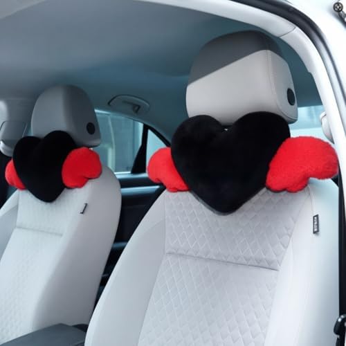 Macarrie 2 Pcs Heart Plush Car Headrest Pillow Angel Wings