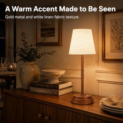 Rechargeable Cordless Table Lamp, Battery Operated Bedside Lamp, Wood Grain