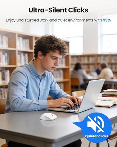 TECKNET Wireless Mouse Bluetooth 5.0/3.0 & 2.4G Rechargeable, Silent Clicks, Adjustable 4800 DPI, 6 Buttons, Ergonomic Design, Bluetooth Mouse for Laptop, Computer, ipad - White