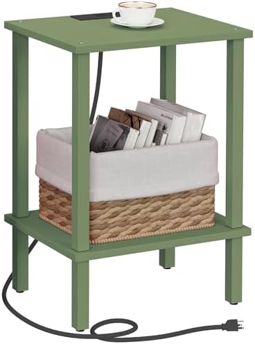 TUTOTAK End Table with Charging Station, Side Table, Nightstand