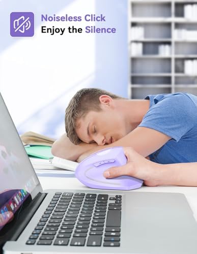 TECKNET Ergonomic Mouse, 4800 DPI Wireless Vertical Mouse with 5 Adjustable DPI Levels, 2.4GHz Optical Carpal Tunnel Mouse, 6 Buttons Wireless Mouse for Laptop, Desktop, PC, MacBook - Light Purple