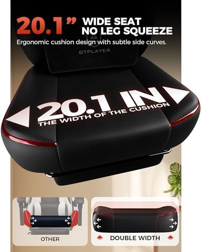 GTPLAYER Big and Tall Gaming Chair for Adults, Ergonomic Office Chair with Footrest, Heavy Duty 350 lbs Capacity, High Back, Premium Leather & Iridescent Trim, ACE-Armor, Red