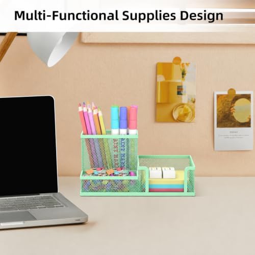 SUPEASY Pen Holder Desk Organizer, Office Supplies Pencil Holder with 3 Compartments, Desk Accessories and Workspace Organizers for Home School Classroom, Green