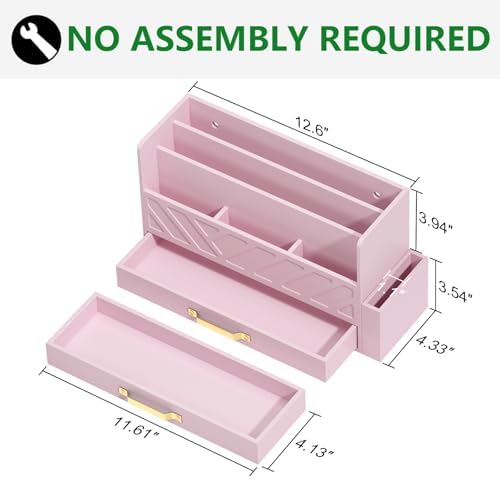 Bamboo Mail Organizer Countertop Pen Holder Wooden Desktop Storage Drawers