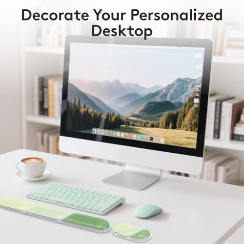Gel Wrist Rest for Keyboard Mouse, Ergonomic Wrist Support Mouse Pad for Easy Typing Pain Relief, Comfortable Keyboard Wrist Pad, 2 PCS, Green Color Block