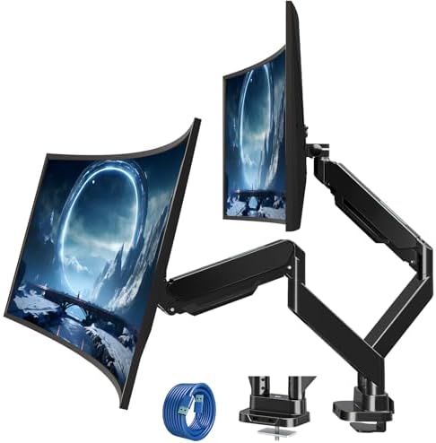 MOUNT PRO Dual Monitor Desk Mount for 39" Ultrawide Screen up to 33lbs, Heavy Duty Monitor Arm Double Gas Spring Arms for 2 Monitors, Adjustable Computer Monitor Stand with USB, VESA 75x75 100x100