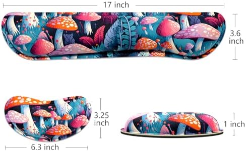 Dapesuom Enlarge Keyboard Wrist Rest, Memory Foam Wrist Cushion for Desk Mats Support, Boho Typing Pain Relief Keyboard Mouse Pad Rests Set with Non-Slip Base for Gaming Laptop Computer, Mushrooms