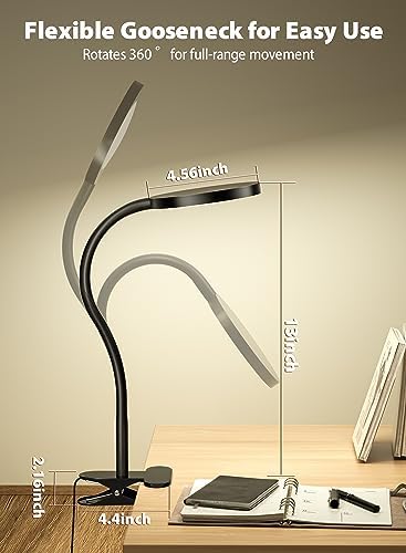 Black Clip On Reading Light, 450LM Book Light, CRI95, 3 Modes Stepless Dim
