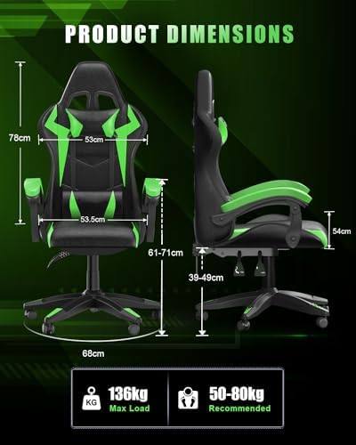 Racingreat RGB Gaming Chair for Adults & Kids, Lumbar Support, Green