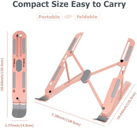 Laptop Stand for Desk Adjustable Laptop Riser Ventilated Heat Dissipation Foldable Portable Holder Compatible with MacBook Air Pro HP Dell Lenovo iPad Tablet Accessory (8-16") (Pink)
